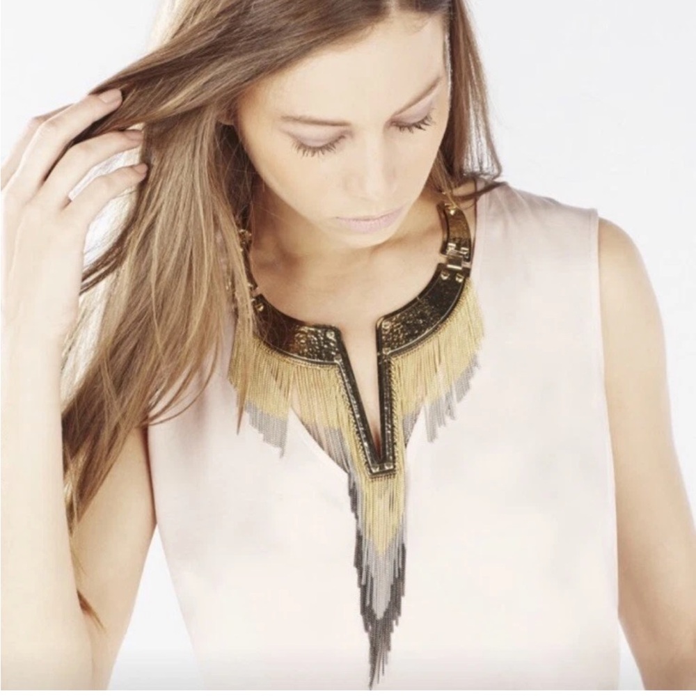 BCBGMaxAzria Large Gold Silver Gunmetal Mixed Metal Chains Statement Necklace